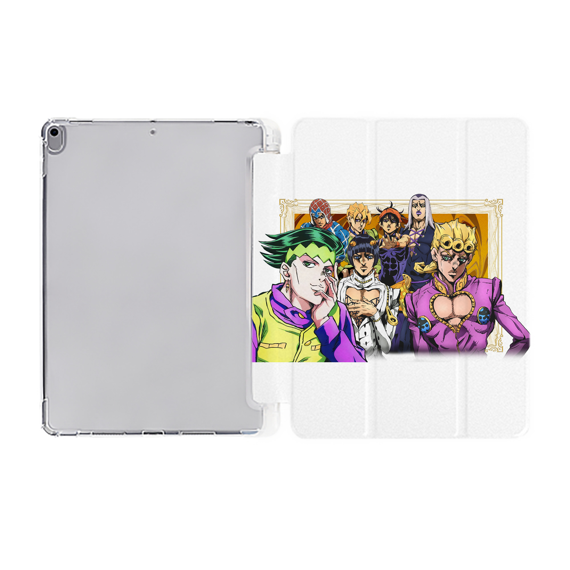 （画像用） ジョジョの奇妙な冒険 ジョルノ?ジョバァーナ JoJo's Bizarre Adventure Giorno Giovanna IPad ケース ペン収納付き 三つ折りスタンド PUレザー×シリコン 対応機種9.5/10.5/10.9インチ